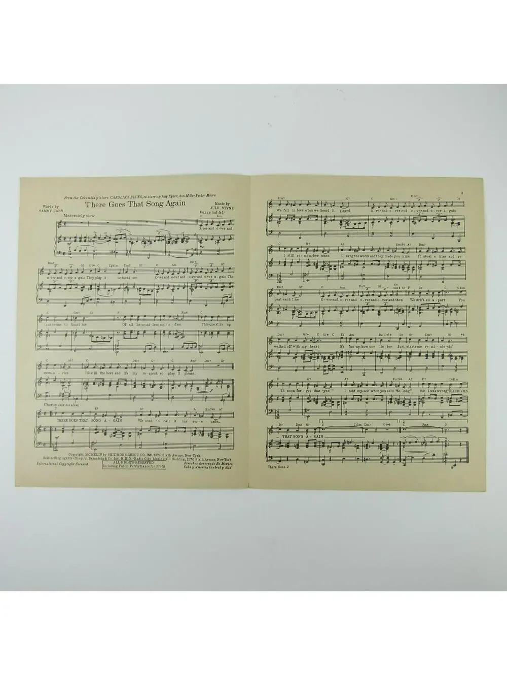 Sheet Music There Goes That Song Again Carolina Blues Ann Miller Vintage 1942